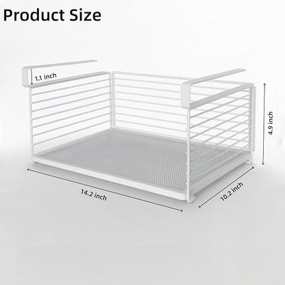 Under Shelf Storage Basket, Metal Wire Slide -in Under Cabinet Organizer, Space-Saving Hanging Organizer for Kitchen, Pantry, Office, Closet, White, 1 Pack(12.2")