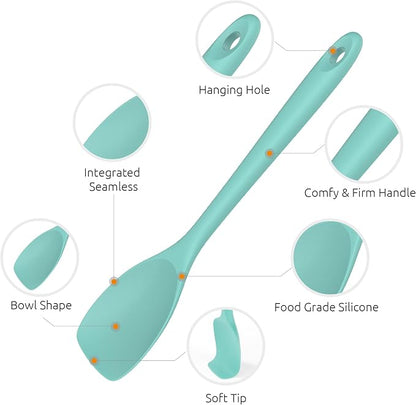 600ºF Heat Resistant Spatula Spoon: U-Taste Flexible Silicone Cooking Scoop Spoonula, Serving Mixing Scraping Food in Non-Stick Pan Cookware, Seamless Multifunctional Kitchen Utensil (Aqua Sky)