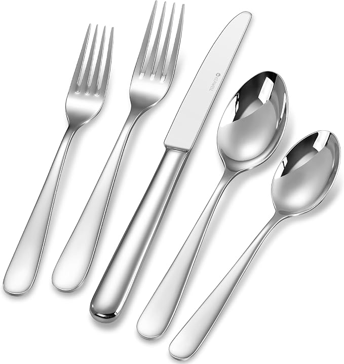 KEAWELL Premium 65-Piece Louise Silverware Set, 18/10 Stainless Steel, Service for 12, Fine Flatware Set, Smooth and Exceptional mirror finish, Dishwasher Safe (65)