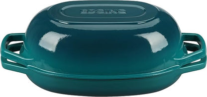 EDGING CASTING Enameled Cast Iron Oval Dutch Oven Pot with Lid, Dutch Oven for Sourdough Bread Baking, Bread Oven, Bread Dutch Oven, Oval Bread Pan, 5qt, Darkcyan