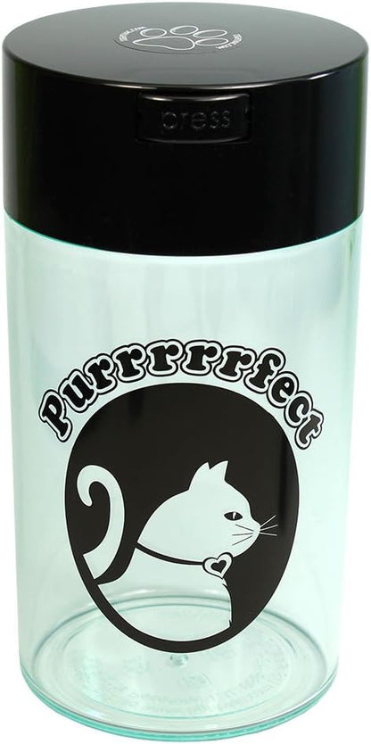 Pawvac 3 to 12 Ounces Container, Airtight Pet Food and Treats Storage Jar - Patented Vacuum Seal Container for Pet Food, Treats and other Dry Goods - Clear with Cat Logo