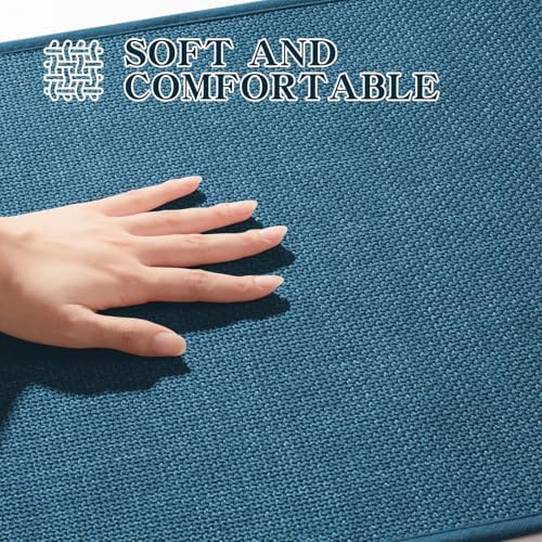 chakme Bathroom Rugs Mat U-Shaped 24x17, Ultra ThinNon Slip Bath Mat Small Quick Dry Absorbent Bath Matfor Bathroom Floor, (Dark Blue, U-24"x17")