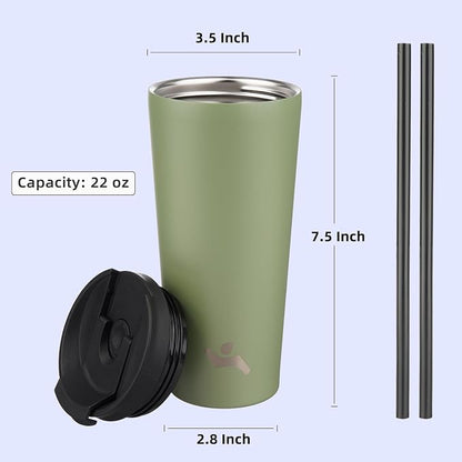 Konokyo 22 OZ Insulated Tumbler with Lid and 2 Straws Stainless Steel Water Bottle Vacuum Travel Mug Coffee Cup,ArmyGreen