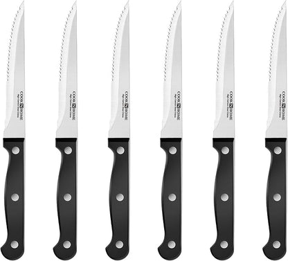 Cook N Home Basics Bamboo Kitchen Cutlery Block Set with Knifes, High Carbon Stainless Steel Blade, 15-Piece, Black