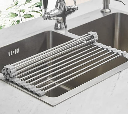 Ahyuan Roll up Dish Drying Rack Over The Sink Kitchen Roll up Sink Drying Rack Portable Dish Drainer Foldable Dish Drying Rack (Warm Gray, 17.8''X11.8'')