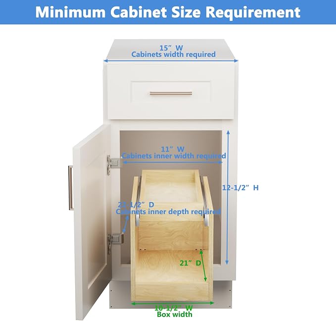 LOVMOR Retractable Double-Drawer Pull Out Cabinet Organizer 10½” W x 21” D Soft Close Cabinet Drawers Slide Out with Full Extension Rail Slides Cabinet Pull Out Shelves for kitchen Cabinets