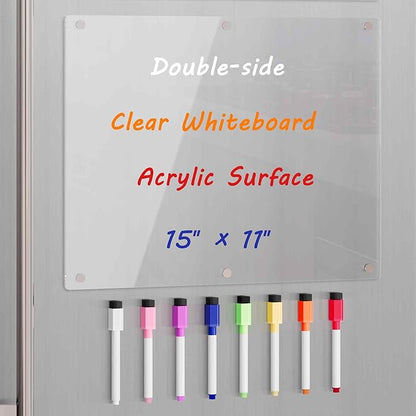 Neatsure Acrylic Magnetic Dry Erase Board for Fridge, Clear Whiteboard for Refrigerator, Notepad Memo to Do/Grocery List White Board, w/ 8 Colors Markers, 15"x11"