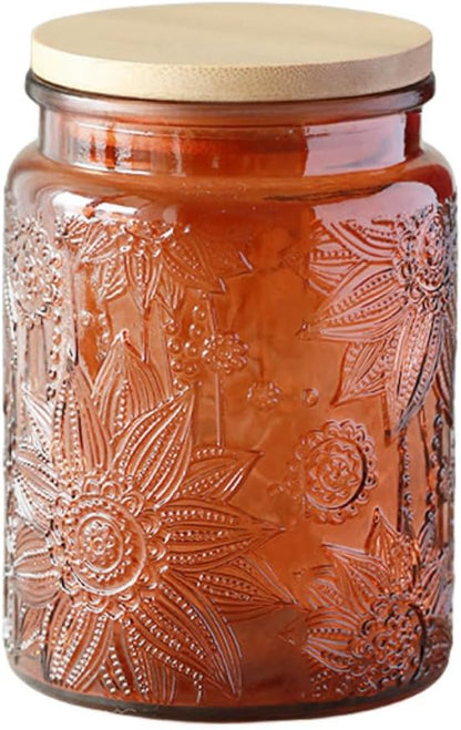 ANSQU Vintage Glass Kitchen Storage Counter Jar, Candy Jars with Lids, Coffee Container for Ground Coffee, Mason Jar Hold Coffee Beans, Tea, Sugar, Bath Salts & More, 23.7 FL OZ (Amber, 1Pack)