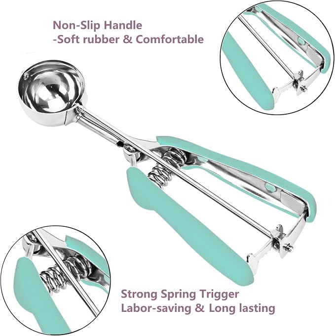 Ice Cream Scoop, 18/8 Stainless Steel Cookie Scoop, Cookie Scoops for Baking, 2.5Tbsp/42ml/1.4 oz Cookie Dough Scoop, Ice Cream Scooper with Trigger Release, Cookie Scooper for Baking(Mint Green)