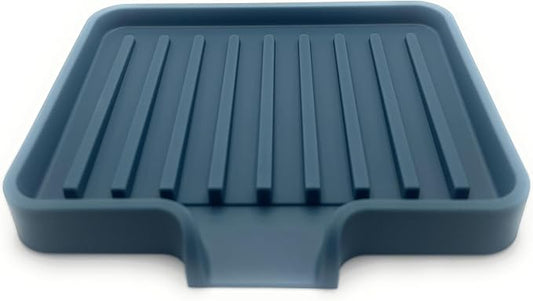 Silicone Soap Dish Tray and Sponge Holder with Drain Chute, Rectangular, Kitchen and Bathroom Sink Organizer (Smoky Blue, 5.2"x4" (Set of 2), 7.2 Ounces)