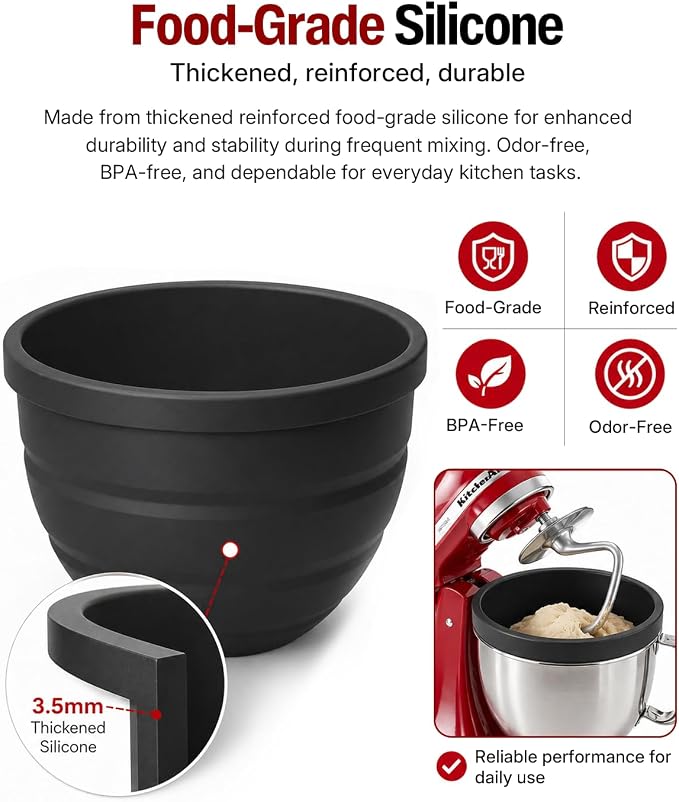 Silicone Bowl Liners for KitchenAid Tilt-Head 4.5QT Mixers, Kitchen Aid Accessories and Attachments for Baking and Cooking, Foldable Dishwasher Microwave Safe, 3pcs with Lids