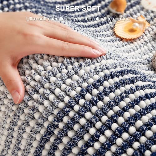 BSICPRO Bathroom Rugs Sets 2 Piece, Non Slip Striped Bath Mats,Navy