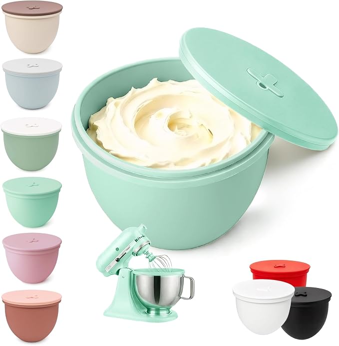 Silicone Bowl Liner with Lid for KitchenAid 4.5-Qt Tilt-Head Bowls Only, 2mm Extra-Thick Premium Silicone, Built-In Air Vent for Dough Proofing, Dishwasher Safe, BPA-Free