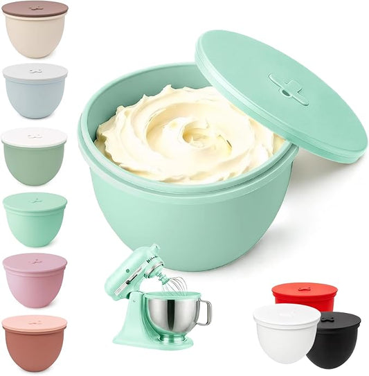 Silicone Bowl Liner with Lid for KitchenAid 4.5-Qt Tilt-Head Bowls Only, 2mm Extra-Thick Premium Silicone, Built-In Air Vent for Dough Proofing, Dishwasher Safe, BPA-Free