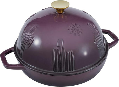 Flavehc Bread Oven Cast Iron Bread Dutch Oven with Cloche Lid for Bread Baking Magenta Enameled Cast Iron Bread Oven with Dome Lid for Sourdough, 9.8 Inches