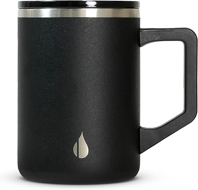 Elemental Insulated Coffee Mug - Triple-Wall Stainless Steel Summit Travel Cup for Hot and Cold Drinks - Thermal Coffee Mug with Lid and Handle for Camping, Office & Travel 16oz - Black