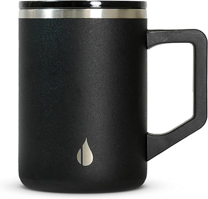 Elemental Insulated Coffee Mug - Triple-Wall Stainless Steel Summit Travel Cup for Hot and Cold Drinks - Thermal Coffee Mug with Lid and Handle for Camping, Office & Travel 16oz - Black