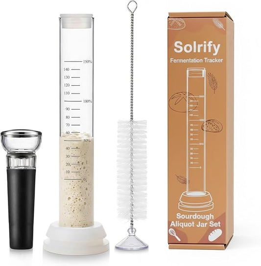 Sourdough Aliquot Jar Set, Glass Fermentation Tracker Tube with 0–150% Scale, Precision Sourdough Starter Kit for Dough Rise, Bread Proofing, Home Baking Supplies (1 Pack)