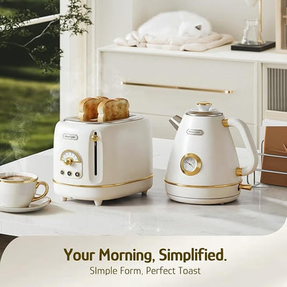 Hazel Quinn 2-Slice Retro Toaster, 6 Browning Levels, 3 Functions-Defrost/Reheat/Cancel, Removable Crumb Tray for Easy to Clean, 1.5 Inches Extra Wide Slots - Pearl White