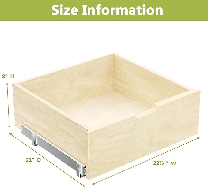 LOVMOR Pull Out Cabinet Organizer, Pull Out Drawers for Cabinets, Slide Out Wood Drawer, 8" High Pull Out Shelf for Kitchen Cabinet Pantry, 22½" W×21" D