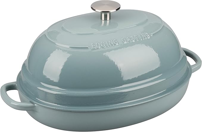 EDGING CASTING Enameled Oval Cast Iron Dutch Oven Pot with Lid, Bread Dutch Oven for Sourdough Bread Baking, Dutch Oven Bread, Bread Oven, 6QT, Seasalt