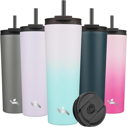 Konokyo 30 OZ Insulated Tumbler with Lid and 2 Straws Stainless Steel Water Bottle Vacuum Travel Mug Coffee Cup,Lavender Green
