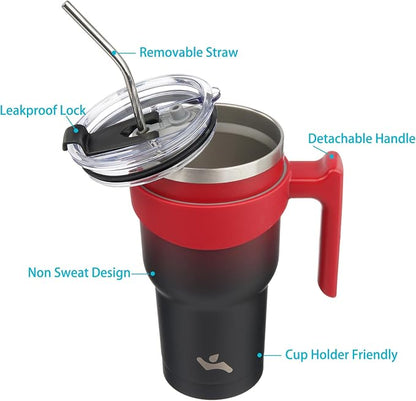 Konokyo 40 oz Tumbler with Handle and 2 Straw 2 Lid, Insulated Water Bottle Stainless Steel Vacuum Cup Reusable Travel Mug,Mystic Moon