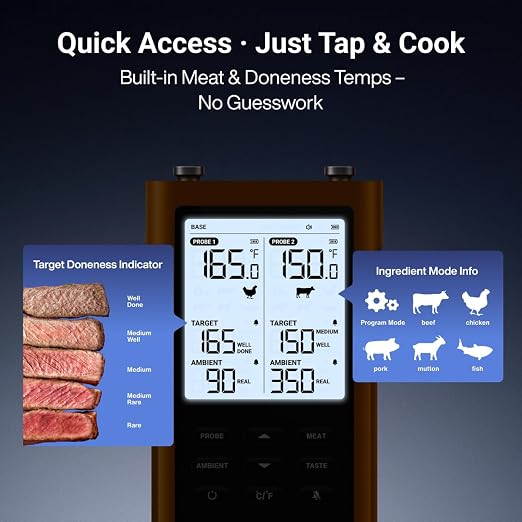 ThermoMaven 3000FT Smart Wireless Meat Thermometer – Sub-1G Long Range, 6 Sensors NIST Certified Accuracy, 2 Thin Probes, Standalone Base with Large LCD for Grill, Smoker, Oven, BBQ