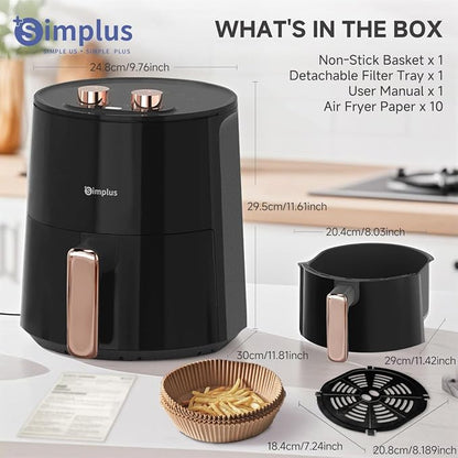 SIMPLUS 4.5QT Air Fryer, 1300W Adjustable Temperature Airfryer Oven, 6 Preset Cooking Options, 392°F Rapid Air Crisp Technology, Quick & Easy Meals in Minutes, Nonstick & Easy-Clean Basket, Black