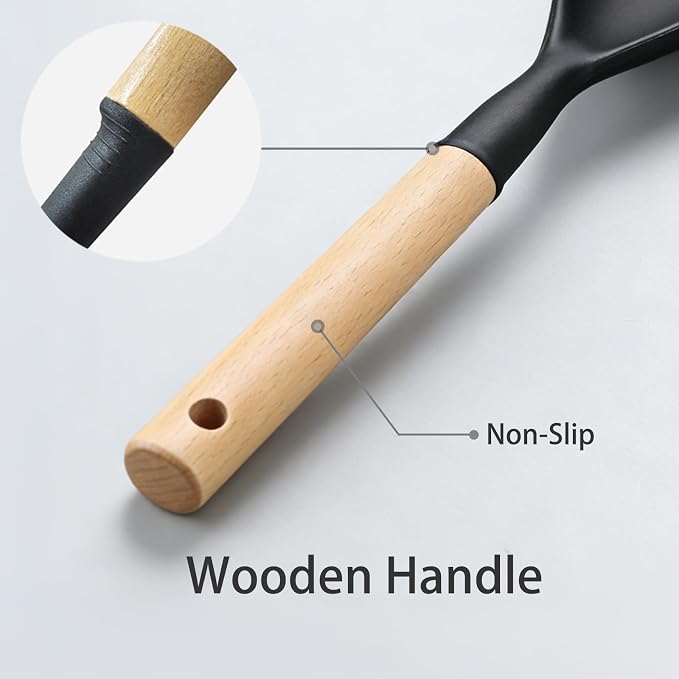 Silicone Spatula Spoon Set of 4, Cooking Spatulas Spoons for Nonstick Cookware, Wood Handle Spoonula for Mixing, Flipping, Scraping and Spreading (Style 2)