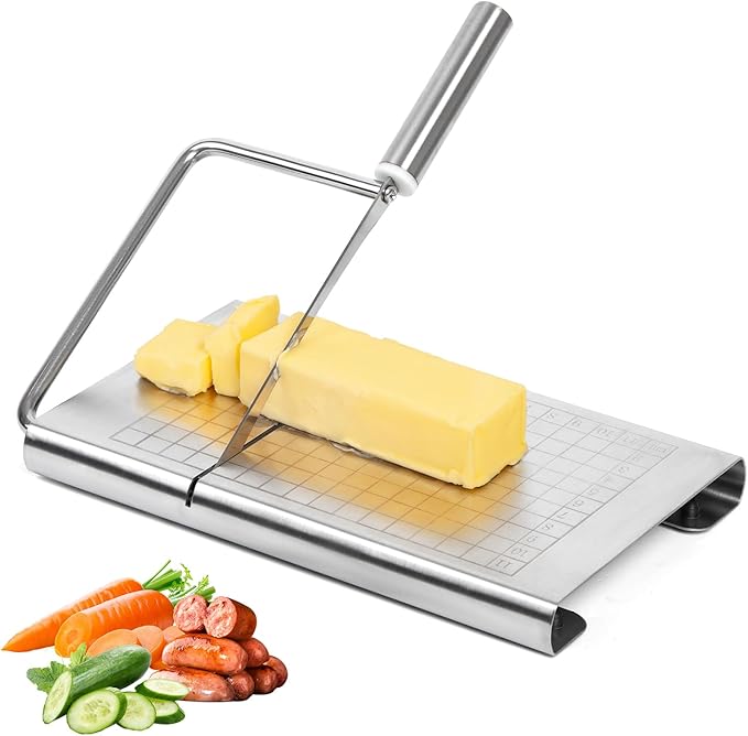 Stainless Steel Cheese Slicer - Multipurpose Cheese Cutter for Block Cheese, Butter, Fruits & Vegetables - Easy to Clean, Dishwasher Safe