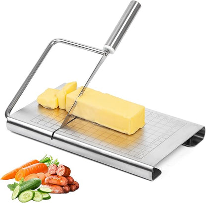 Stainless Steel Cheese Slicer - Multipurpose Cheese Cutter for Block Cheese, Butter, Fruits & Vegetables - Easy to Clean, Dishwasher Safe