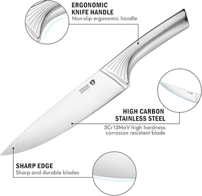 KINGSTONE Kitchen Knife Set with Block,14 Pcs German Stainless Steel Knife Set with Built-in Sharpener, Dishwasher Safe Knife Block Set (White, 14pcs)