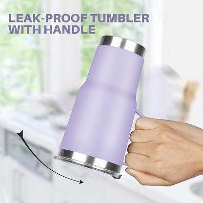 20 oz Tumbler with Handle, Stainless Steel Insulated Tumbler with Lid and Straw, Double Wall Vacuum Coffee Mug Tumbler, Insulated Coffee Thermal Cup for Cold and Hot (Light Purple)