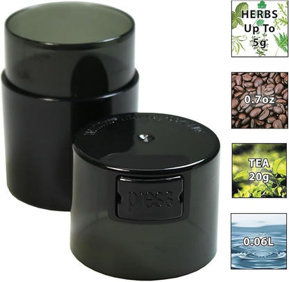 Vitavac 5 to 20 Gram Airtight Storage Container - Patented Vacuum Seal, Storage for Coffee, Grounds, Herbs, Spices, Dry Goods - Small Portable Container - Black Pearl