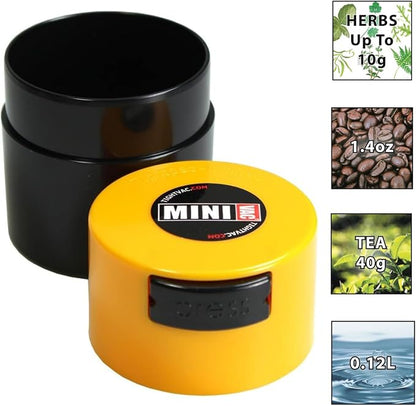 Minivac - 10g to 30 grams Airtight Multi-Use Vacuum Seal Portable Storage Container for Dry Goods, Food, and Herbs - Yellow Cap & Black Body