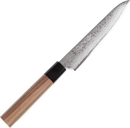 Japanese Petty Knife Damascus ZA18 69 Layer Octagonal Walnut Handle, 6-inch (150mm)