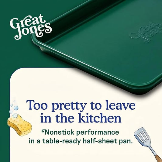 Great Jones Holy Sheet Pan (Broccoli) | Nonstick, Half-Sheet Pan | Aluminized Steel, 18.5" x 13.5" | For Baking, Roasting, & Broiling | Premium Bakeware with Even Heat Distribution | Dishwasher-Safe