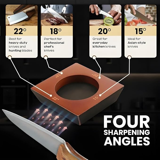 4 Angles High Carbon Stainless Steel Rolling Knife Sharpener with 400, 1000 & 3000 Replacement Discs - Blunt Knife Sharpening Kit with 15°, 18°, 20°, and 22° Sharpening for Kitchen & Chef's Knives