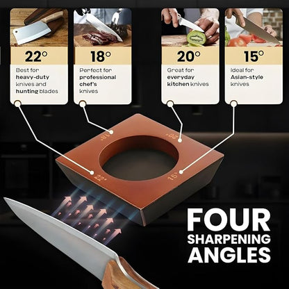 4 Angles High Carbon Stainless Steel Rolling Knife Sharpener with 400, 1000 & 3000 Replacement Discs - Blunt Knife Sharpening Kit with 15°, 18°, 20°, and 22° Sharpening for Kitchen & Chef's Knives