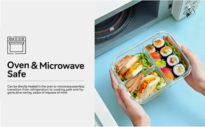 5Pack (34oz-2 Compartments with Lunch Bag) Glass Food Storage Containers with Lids for Kitchen Meal Prep, Fridge Organization, Lunch Box