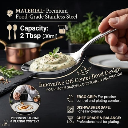 CREATIVECHEF Kunz Plating Spoon 9 Inch, 18/10 Stainless Steel Titanium Coating, Professional Basting & Saucing Spoon for Chef, Food Grade, Silver