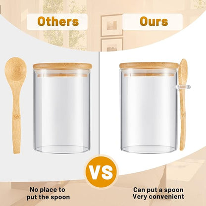 Tessco for you 8 Pack Sugar Jar Glass Container with Spoon Clear Glass Jars with Bamboo Lid and Spoon Scoop for Women Christmas Kitchen Gift Coffee Beans, Spice, Sugar, Nuts, Candy, Salts (17 oz)