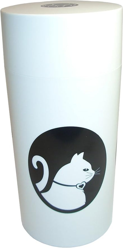 Tightpac Pawvac 5 to 24 Ounces Container, Airtight Pet Food and Treats Storage Jar - Patented Vacuum Seal Container for Pet Food, Treats and other Dry Goods - White with Cats
