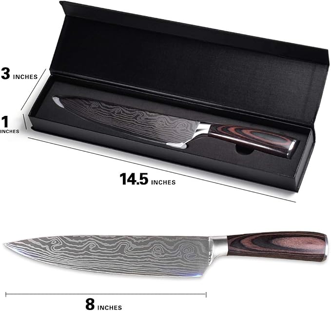 Professional Chef Knife, 8 Inch Pro Kitchen Knife, German High Carbon Stainless Steel Knife with Ergonomic Handle