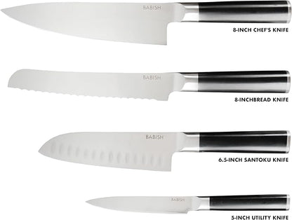 Babish 5-Piece Magnetic Forged Kitchen Knife Block Set – 1.4116 German Steel Cutlery with Magnetic Knife Holder – Professional Chef Knife Set