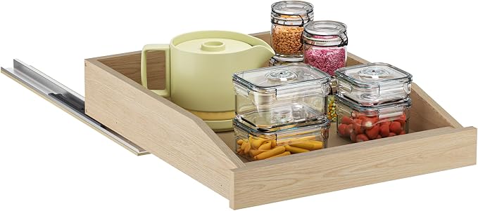Pull Out Cabinet Organizer 16.5" W x 21" D, Soft Close Slide Out Wood Drawer Shelf for Kitchen Cabinets, Pull Out Cabinet Drawer for Base Cabinet, Pantry and Bathroom Storage, Bottom Mount