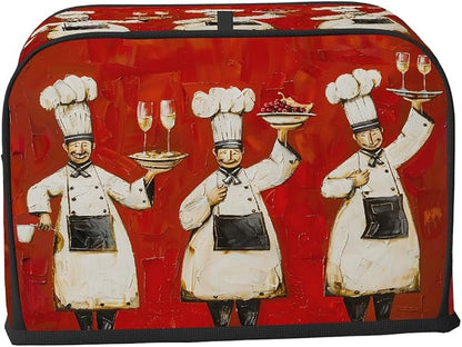 Red Chef Toaster Cover 4 Slice Wide Slot Washable Toaster Covers | Painting Art Dust and Fingerprint Protection Bread Maker Covers for Kitchen Accessories Decor Bakeware Women Gift