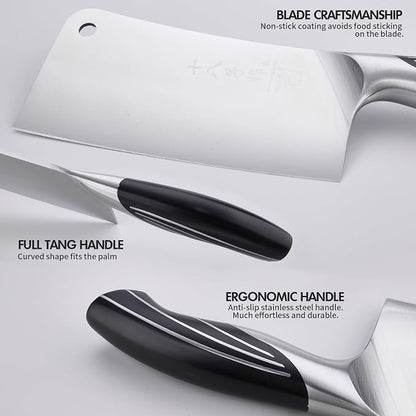 SHI BA ZI ZUO 2 Pieces Professional Kitchen Knife Set,Butcher Knife and Chef Knife Kitchen Knife Set for Cutting Bones,Vegetables and Meat
