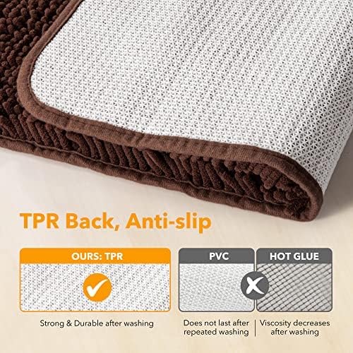 Yeaban Chenille Brown Bathroom Rug 36"x60",Non-Slip Rubber Backing